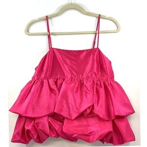 Metallic Pink Tiered Bubble Hem Cami XS NWT Barbiecore Party Tank Top Kidcore